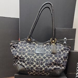 Vintage Coach Bleecker Blue & Gray Signature Canvas Shoulder Bag No. 12573